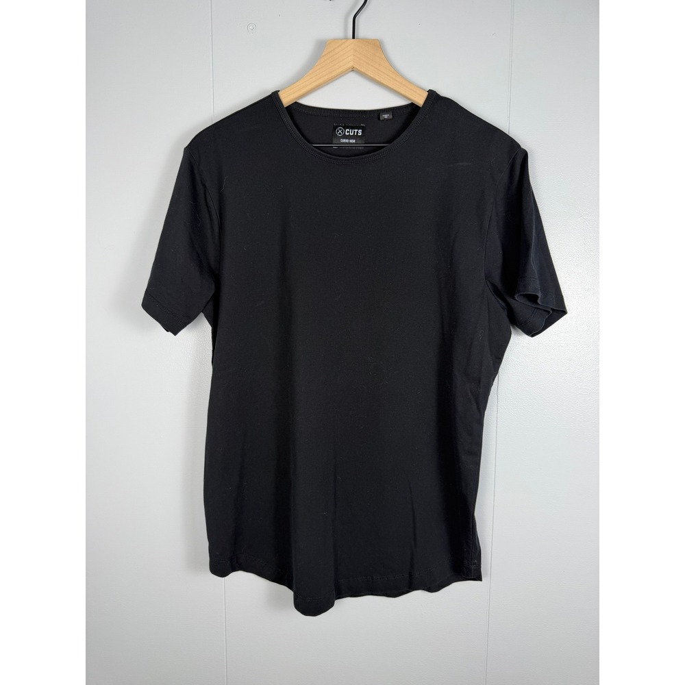 Cuts Curve-Hem T-Shirt Women Large Black Excellent Short Sleeve Crew Neck Tee